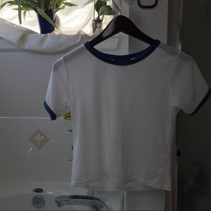 Top shop white and blue cropped shirt